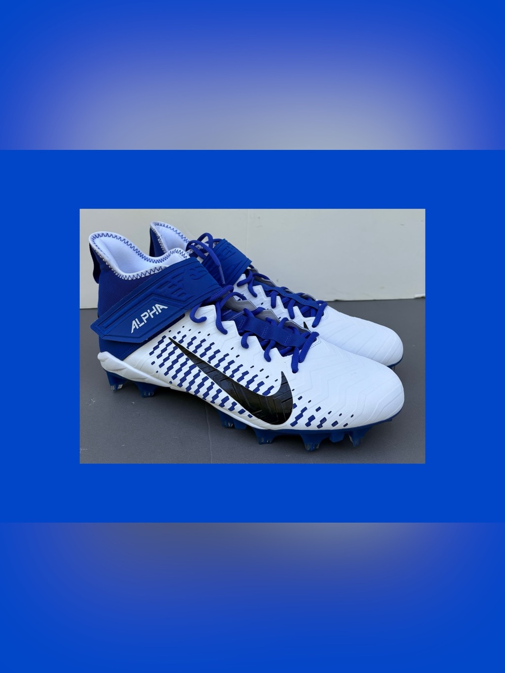 Nike Alpha Menace Pro 2 Football Cleats White/Blue Men’s Sz 13 New No Box